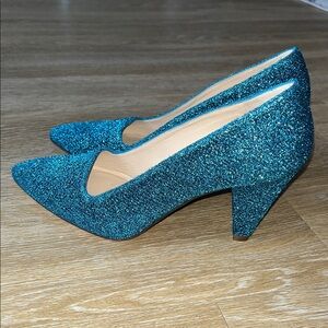 L.K. Bennett Blue Shimmer Glitter Sparkle Tapered Heel Pointed Toe Pump Sz 38